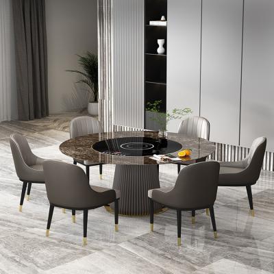 China Induction Cooker Tempered Glass Foldable Built-in Round Dining Table With Leather Chairs From Foshan China Factory for sale