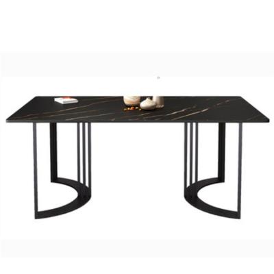 China EUROPEAN Unique Home Use Square Stone Black Chipboard Dining Table Set 4 Chairs Sarroland Marble Look Carbon Steel Frame Metal Top Leg for sale