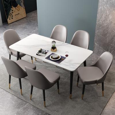 China EUROPEAN Modern Furniture Rectangular Clumped Stone Dining Table Set White Table Top Ash Wood Frame Copper Solid Carrara Marble Cover for sale