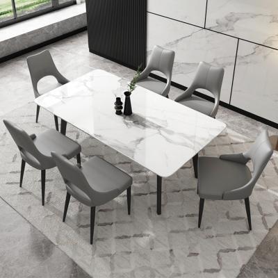 China Modern Minimalist Rectangle White Agglomerated Stone Dining Table Set 12MM Kala Faux Marble Top Solid Ash Wood Frame Small Space for sale