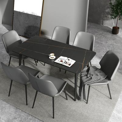 China Best Selling EUROPE Modern Rectangle Agglomerated Stone Dining Table Set China Black Marble Look Gold Table Solid Ash Wood Frame for sale