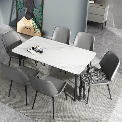 China EUROPEAN Hot Sale Modern Rectangular Ceramic Top Dining Table Set Carrara White Marble Look Top Solid Ash Wood Frame Leg for sale