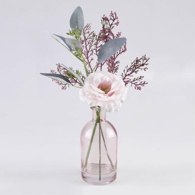 China Home Decoration Popular Design Wedding Natural Plastic Fake Pink Fuchsia Flowers In Vase for sale