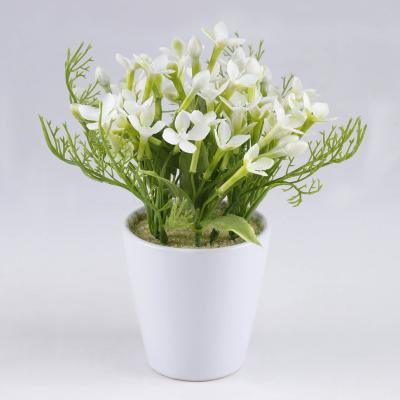 China Hot Selling Unique Home Decoration Purple Green Faux Plastic Flowers In Ceramic Pot For New Year for sale