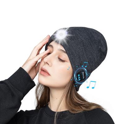 China Warm Blue Outdoor Wireless Sport LED Earphone Headphone Music Beanie Hat Beanie Hat Speakers Knit Stereo Headband Tooth Hat for sale