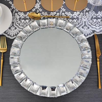 China 2022 Viable Dinner Sliver Gold Crystal Charger Plate Set For Hotel Luxury Strong Packing Fancy Glass Wedding for sale