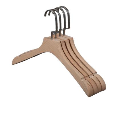 China Transitional wholesale high quality beech wood hangers for clothes, custom women clothes logo wood hanger for sale