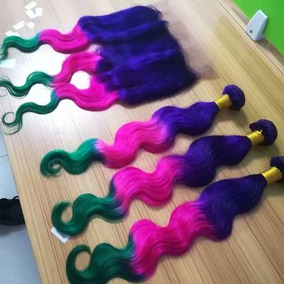 China Body Wave 9A T Brazilian Virgin Human Hair Wholesale Silky Straight Human Hair Purple Pink And Blue Hair Bundles for sale