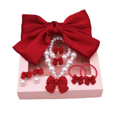 China Vintage Children's Necklace Hairpin Set Japanese Big Bow Student Hair Accessories Headdress for sale