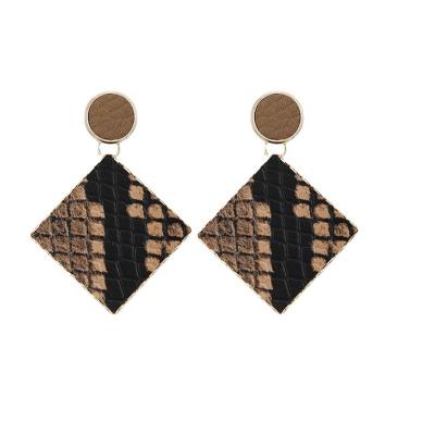 China European and American CIA Diamond Leopard Print Polka Dot PU Leather Square Earrings Check Temperament Leather Earrings for sale