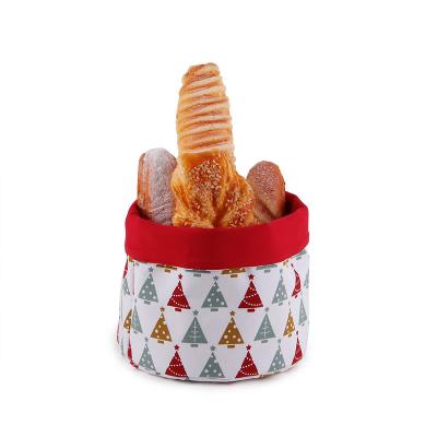 China Folding Washable Food Fruit Holder Christmas Gift Printed Reusable Cotton Cloth Bread Basket for sale