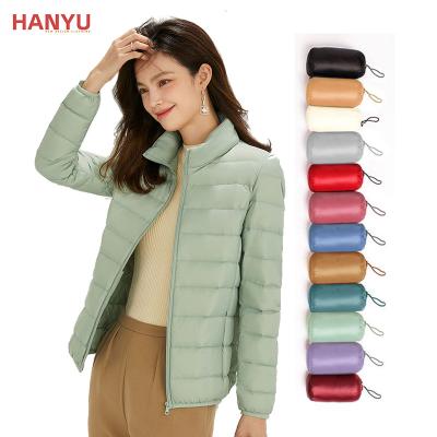 China Waterproof Hooded Women Ultra Slim Foldable Short Coat Fabric Quilted Blue Shiny Duck Down Jacket Women Down Jacket for sale