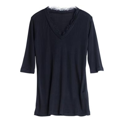 China New QUICK DRY Ladies Silk Knitted Short Sleeve T-shirt Women's T-shirt Lace Sexy V-Neckline Thin Silk Top Half Sleeve for sale