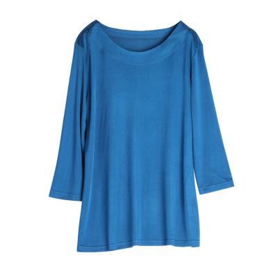 China New 3/4 Sleeve QUICK DRY Silk Women's T-Shirt Loose Plus Size Thin Silk One-Neck Knitted Top for sale