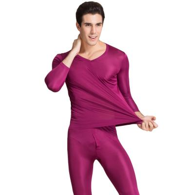 China Autumn and winter V-neck high-grade silk knitted QUICK-DRY high-grade silk male red thermal underwear set for men for sale