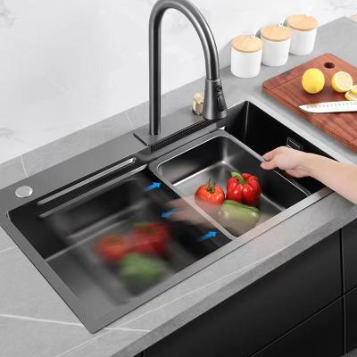 China With Faucet Tiktok Trends Metal Gray Black Stainless Steel Kitchen Sink Sets With Flying Rainfall Faucet for sale