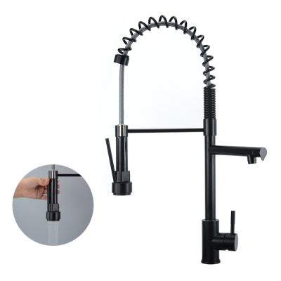 China USA Modern Matte Kitchen Faucet Black Stainless Steel Pull Down Double Spout Spring Kitchen Faucet Brushed Nickel for sale