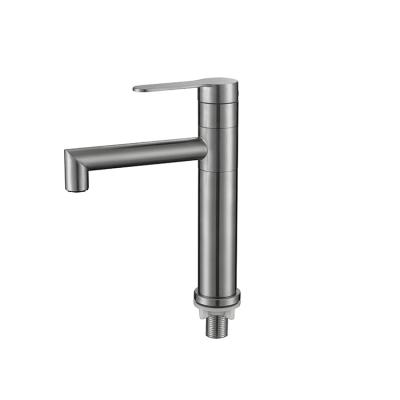 China Modern Metered Faucets SUS304 Deck Mounted Single Cold Water Faucet Brushed Nickel Bathroom Basin Faucet for sale