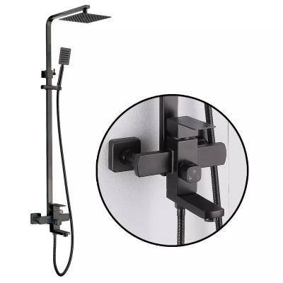 China With Sliding Bar Kaiping Factory SUS 304 3 Function Luxury Modern High Pressure Brush Shower Column Rainfall Shower Set Matte Black for sale