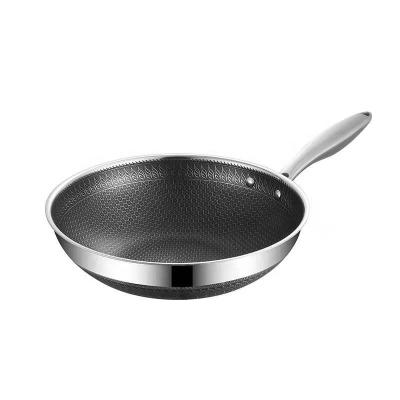 China Sustainable food grade 304 honeycomb fry pan 32cm stainless steel304 frying pan with stainless steel handle for sale