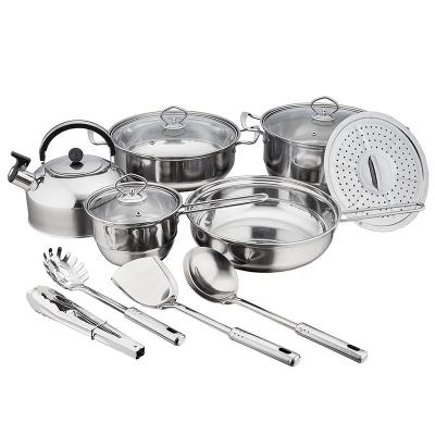 China Sustainable Multifunctional Stainless Steel Cookware Set With 14pcs Kettle Cooking Stove Utensil for sale