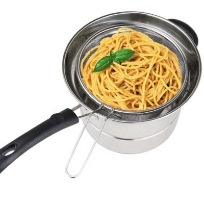 China Stocked Cookware Stainless Steel Noodle Pot Single Handle With Slotted Spoon for sale