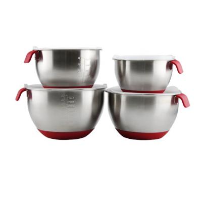 China Sustainable Wholesale Cheap Feeding Silicone Bowl Stainless Steel Mixing Bowl Bottom With Lid And Handle for sale