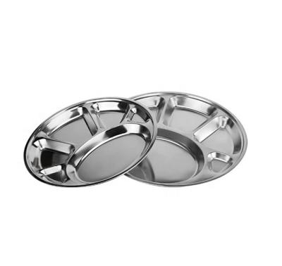 China Six Round Multi Compartment Divided Dinner Dishes Round Stainless Steel Grid Fast Food Sustainable For Restaurant And School for sale