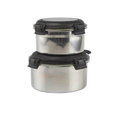 China Airtight 304 Stainless Steel Food Container Box Viable Round Shaped Food Storage Bowl With Lock And Visible Lid for sale