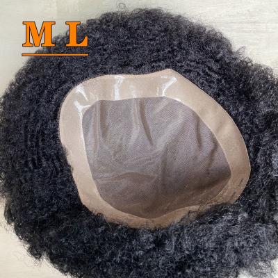 China Mono Man Use Daily Hairpiece 8*10 And PU Afro Men Hairpieces 1B Curly Man Use Daily Hairpiece for sale