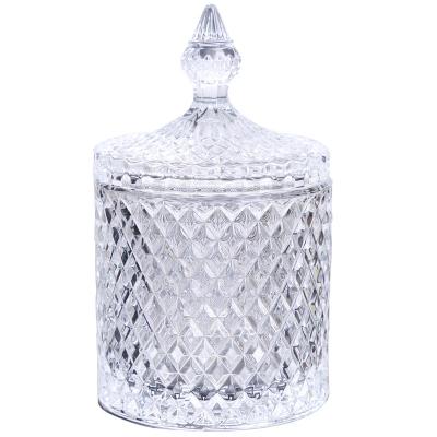 China Home Decoration Transparent Nordic White Luxury Clear Glass Empty Candle Jars Bulk Glass For Candles Jar With Lid Wholesale Box for sale