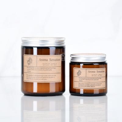 China Luxury Weddings With Lid Brown Glass Jars Soy Wax Scented Candles Private Label Custom for sale