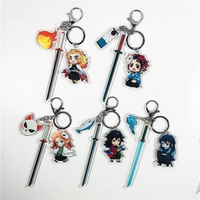 China Souvenir Gift Japan Cartoon Anime Demon Slayer Double Sided Ghost Acrylic Bla Decharacter Decorate Key Chain With Sword for sale