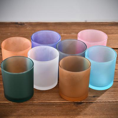 China Home Decoration Hot Sale Colorful Cup Shape Green Glass Candle Jar Decorative Black Empty Glass Jars With Lid With Wooden Lids for sale