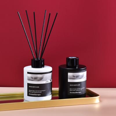 China Luxury Chinese Incense Aroma Hotel Scent 120ml Glass Black White Pattern Round New Style Reed Diffuser Natural With Gift Box for sale