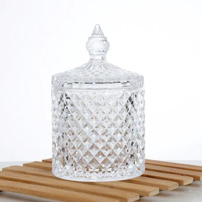 China Diamond 8.5*14cm Yurt Spain Christmas Decoration Clear Glass Candy Home Candle Jar With Empty Lid Jars for sale