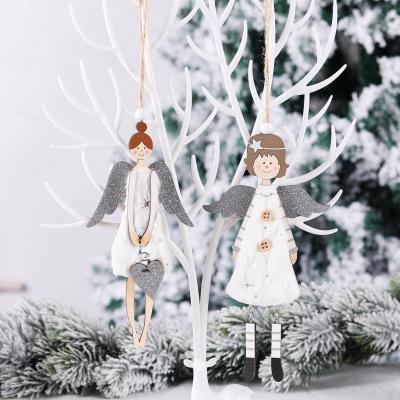 China 2021 Christmas Jysk Hanging Ornament Dolls Outdoor Wooden Tree Top Decoration Decor Outfit Angel Doll Paillette In Yiwu Decorative for sale