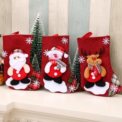 China Snowflakes Canvas Kids Santa Claus Elk Snowman Christmas Tree Socks Decoration Home Hanging Sock Stockings for sale