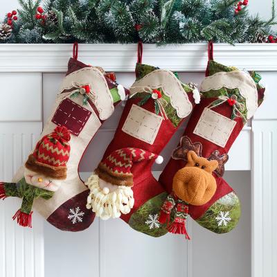 China Fabric Fawn Snowman Socks Santa Claus Hanging Christmas Tree Jars Decoration Supplies Stocking No Show Sock Kids Ornament for sale