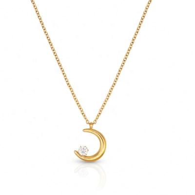 China TRENDARY Chris April Non Tarnish Fashion Jewelry PVD Gold Plated 316L Stainless Steel Moon Pendant Necklace With Zircon for sale