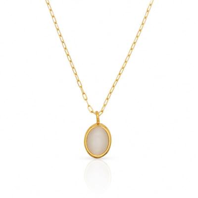 China Vintage Chris April Fashion Jewelry PVD Gold Plated 316L Stainless Steel Cats Eye Oval Gemstone Pendant Necklace for sale