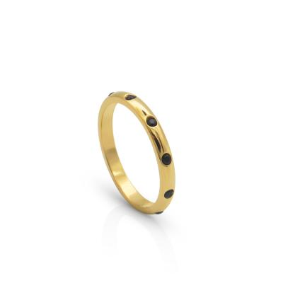 China Trendy Chris April Fashion Jewelry PVD Running Gold Plated 316L Stainless Steel Water Proof Knuckle Inlay Jewelry Rings For Women for sale