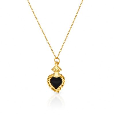 China Chris April Romantic Fine Jewelry 925 Sterling Silver Gold Plated Black Agate Heart Shape Pendant Necklace for sale