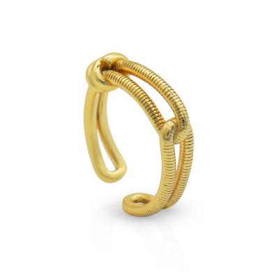 China Chris April Fine TREND Jewelry Gold Plated Elastic Band Double Layer 925 Sterling Silver Ring for sale