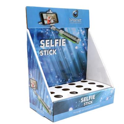 China China Manufacturer Selling Selfie Stick Recyclable Blue Customized Retail Cardboard Counter Top Display for sale