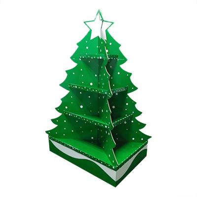 China Eye Catching Design Green Christmas Tree Cardboard Pallet Display Recyclable For Favor Toys for sale