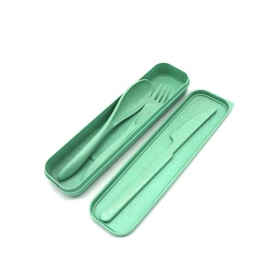 China Sustainable Wheat Straw Travel Portable Cutlery Eco Fiber Spoon Fork Chopsticks Set With Case for sale