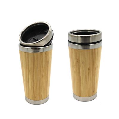 China Sustainable 16oz Stainless Steel Water Bottle Bamboo Coffee Mug Insulated Bamboo Travel Tumbler for sale