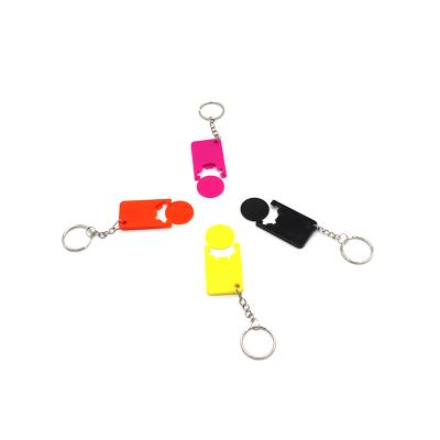 China Durable Wholesale Custom Acrylic Plastic Euro Shopping Trolley Coin Holder Key Chain Coin Token Keychain for sale