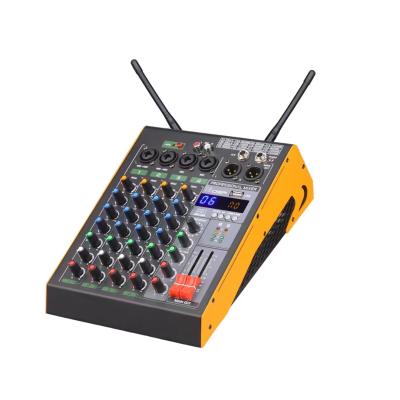 China Portable USB 4 Channel Mini Mixer For Phone Live Card System MP3+SD Music Broadcast Home Production Audio Mixer With Wireless Microphone for sale